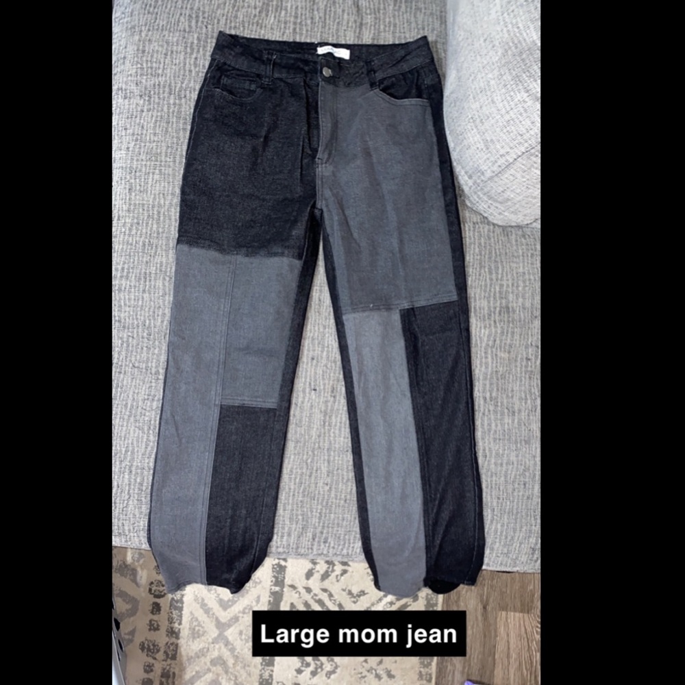 Black and grey patchwork mom jeans